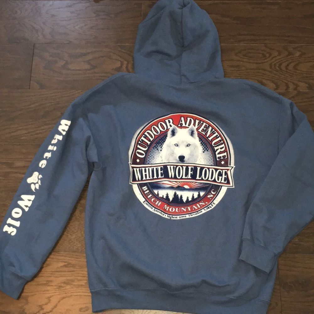 White Wolf Lodge Beech Mountain Fleece Hoodie hooded Jacket Sweatshirt sweater L